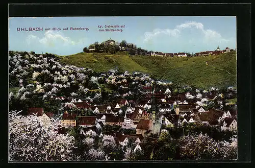 AK Uhlbach, Ort mit Blick auf Rotenberg, Kgl. Grabkapelle auf dem Württemberg