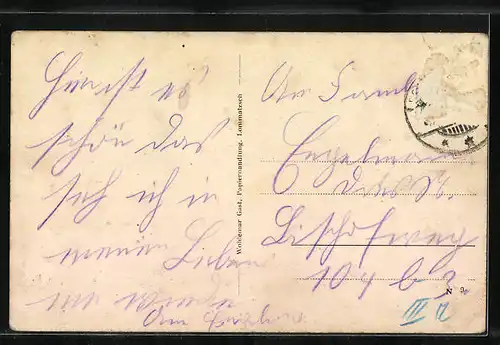 AK Lommatzsch i. Sa., Ortspartie mit Kirche