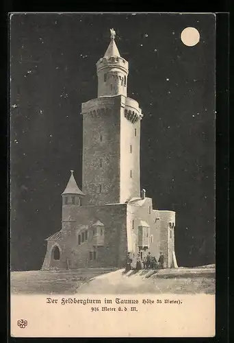 Mondschein-AK Feldberg / Taunus, Der Feldbergturm bei Nacht