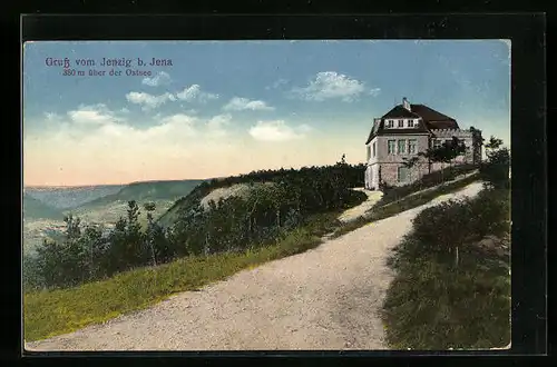 AK Jenzig b. Jena, Blick vom Berg ins Tal