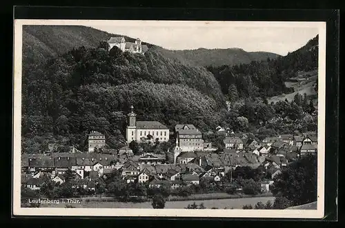 AK Leutenberg i. Thür., Ortspartie mit Kirche und Fluss