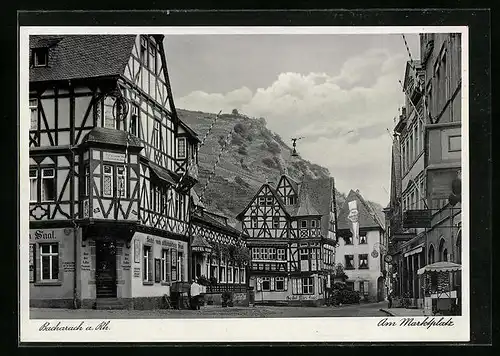 AK Bacharach a. Rh., Am Marktplatz mit Gasthof und Hotel