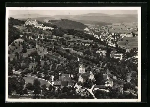 AK Rötteln, Ortspartie mit Burg-Ruine Rötteln aus der Vogelschau