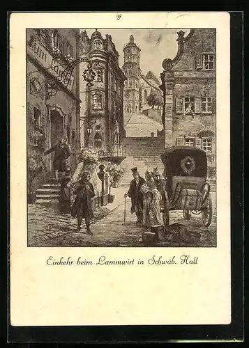 Künstler-AK Schwäbisch Hall, Hotel Lamm-Post