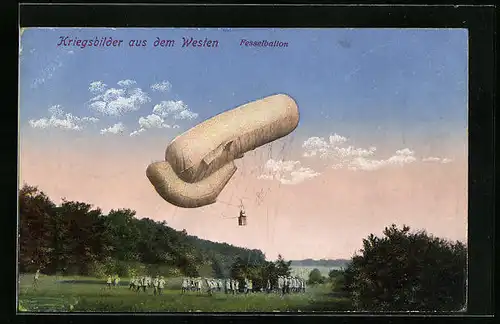 AK Kriegsbilder aus dem Westen, Militärischer Fesselballon beim Aufstieg