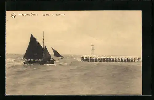 AK Nieuport-Bains, Le Phare et l'Estacade, Leuchtturm