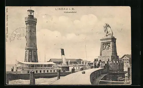 AK Lindau i. B., Hafeneinfahrt, Leuchtturm