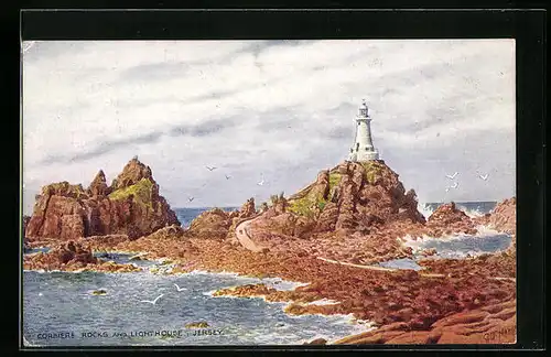 Künstler-AK Jersey, Corbière Rocks and Lighthouse