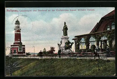 AK Holtenau, Leuchtturm und Denkmal am Kaiser Wilhelm Kanal