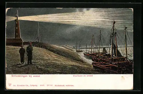 Künstler-AK Scheveningen, Vuurtoren en strand, Leuchtturm