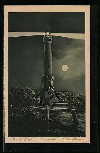 AK Swinemünde, Leuchtturm bei Vollmond