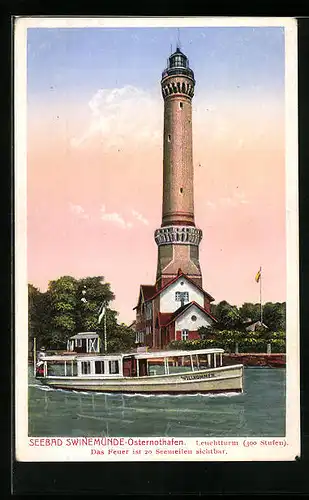 AK Swinemünde-Osternothafen, Leuchtturm und Boot