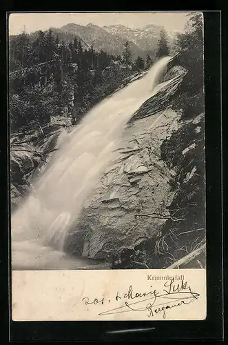 AK Krimml, Wasserfall vor Bergpanorama