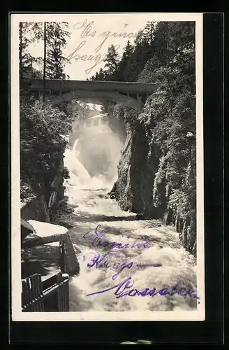 AK Badgastein, Wasserfall mit der hohen Brücke
