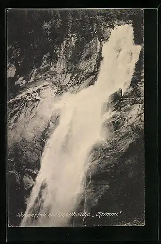 AK Wasserfall mit Schettbrücke Krimml