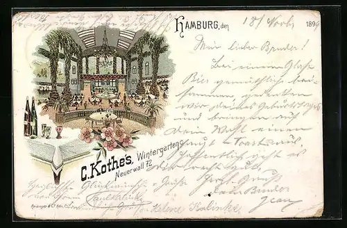 Lithographie Hamburg-Neustadt, C. Kothes Wintergarten, Neuerwall 72