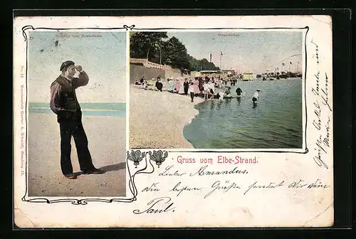 AK Neumühlen /Hamburg, Schiffer von Neumühlen mit Strandleben