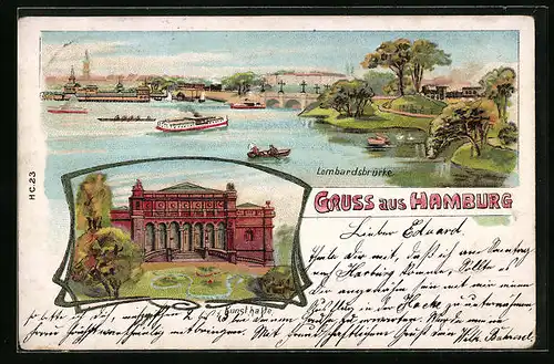 Lithographie Hamburg-Neustadt, Ortsansicht mit Lombardsbrücke