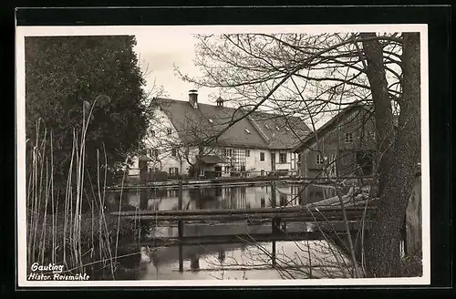 AK Gauting, Historische Reismühle mit Uferpartie