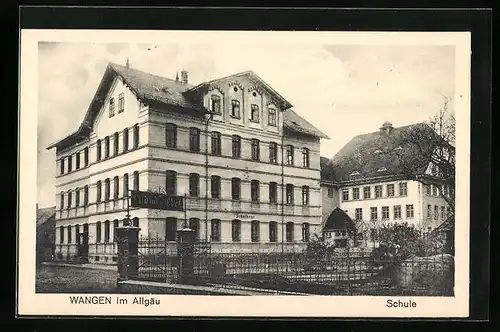 AK Wangen /Allg., Schule und Gartentor mit Schild Ludwig Edel