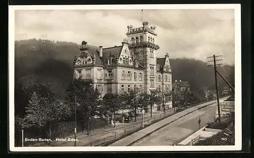 AK Baden-Baden, Hotel Eden von der Strasse gesehen