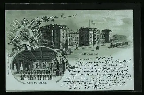 Mondschein-Lithographie München, K. B. Kriegsschule, Offiziers Kasino