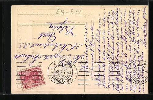 Passepartout-Lithographie Hamburg-Neustadt, Ortspartie an der Lombardsbrücke, Wappen