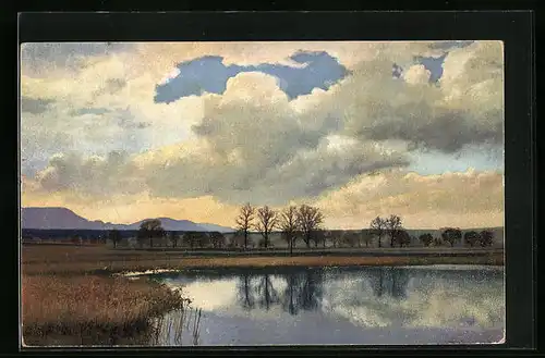 Künstler-AK Photochromie Nr. 3539: Seenlandschaft in Abendstimmung, Oybin und Umgebung