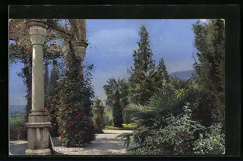 Künstler-AK Photochromie Nr.: 1832, Partie im Park am steinernen Bogen