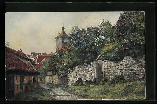Künstler-AK Photochromie Nr.: 1904, Partie an Steinmauer mit Turm