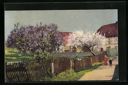 Künstler-AK Photochromie Nr.: 4287, Obstblüte im Garten