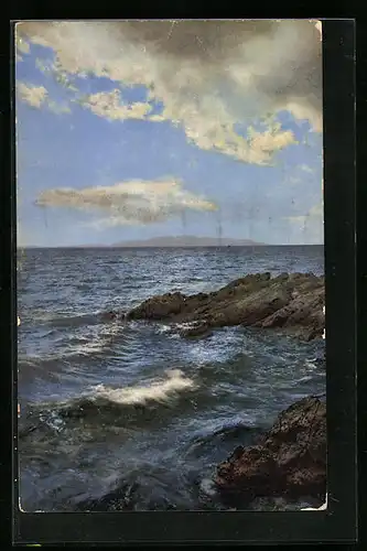 Künstler-AK Photochromie Nr.: 1851, Wellen am felsigen Ufer