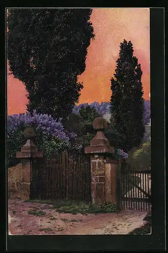 Künstler-AK Photochromie Nr.: 3753, Fliederstrauch am Tor