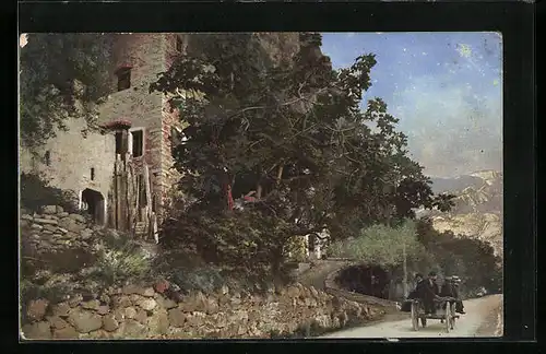 Künstler-AK Photochromie Nr. 1840: Kutsche passiert ein Schloss