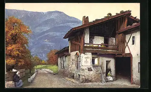 Künstler-AK Photochromie Nr. 3526: Morter /Martelltal, Altes Gehöft am Ortsausgang