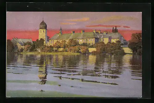 Künstler-AK Photochromie Nr. 2130: Frauenchiemsee, Schloss bei Abendstimmung