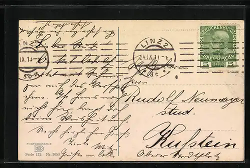 Künstler-AK Photochromie Nr. 3050: Blühende Obstbäume unweit eines Sees