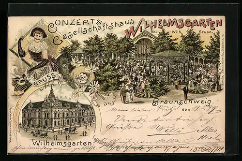 Lithographie Braunschweig, Gasthaus Wilhelmsgarten, Garten