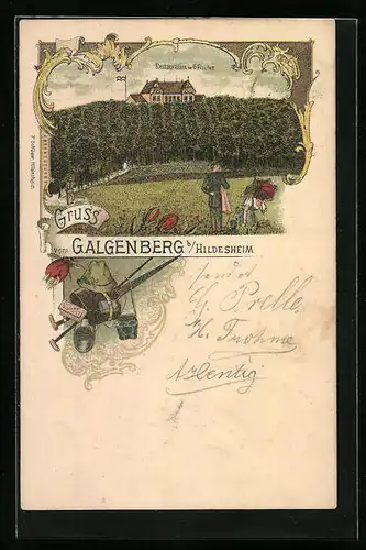 Lithographie Hildesheim, Restaurant G. Fischer auf dem Galgenberg