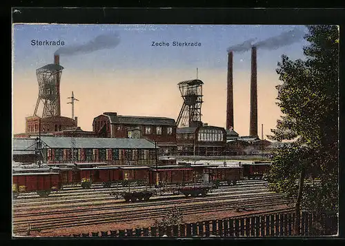 AK Sterkrade, Kohlezeche Sterkrade mit Eisenbahn