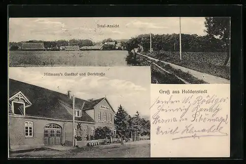 AK Holdenstedt, Hillmann`s Gasthof und Dorfstrasse, Totalansicht