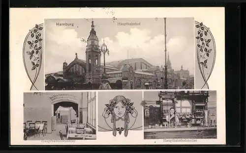 AK Hamburg-St.Georg, Hauptbahnhof, Gasthaus Hauptbahnhofskeller im Bahnhof-Theke, Speiseraum