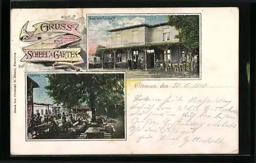 AK Ottensen, Gasthaus Scheels Garten - Hausansicht, Garten
