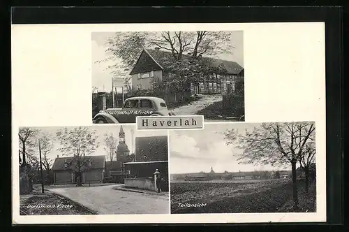 AK Haverlah, Gasthaus H. Fricke, Dorfstrasse mit Kirche, Teilansicht