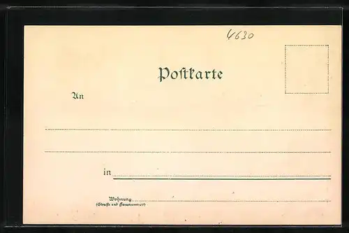 Lithographie Bochum, Ständehaus, Landgericht, Alter Markt und Probstei-Kirche