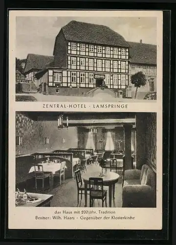 AK Lamspringe, Zentral-Hotel, Innen- und Aussenansicht