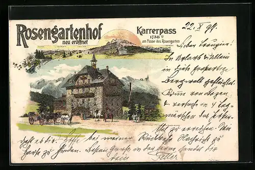 Lithographie Welschnofen, Rosengartenhof a. Karrerpass am Fusse des Rosengartens