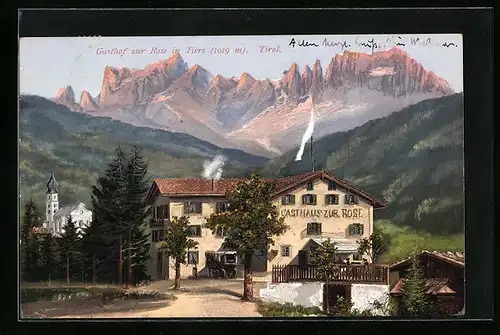 AK Tiers, Gasthof zur Rose mit Alpenpanorama