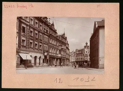 Fotografie Brück & Sohn Meissen, Ansicht Limbach i. Sa., Gartenstrasse mit Gescchäften Carl Wächter, Conditorei