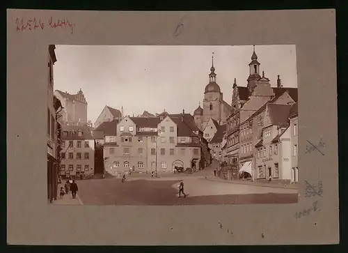 Fotografie Brück & Sohn Meissen, Ansicht Colditz i. Sa., Obermarkt mit Töpfergasse, Leisniger Bank, Apotheke